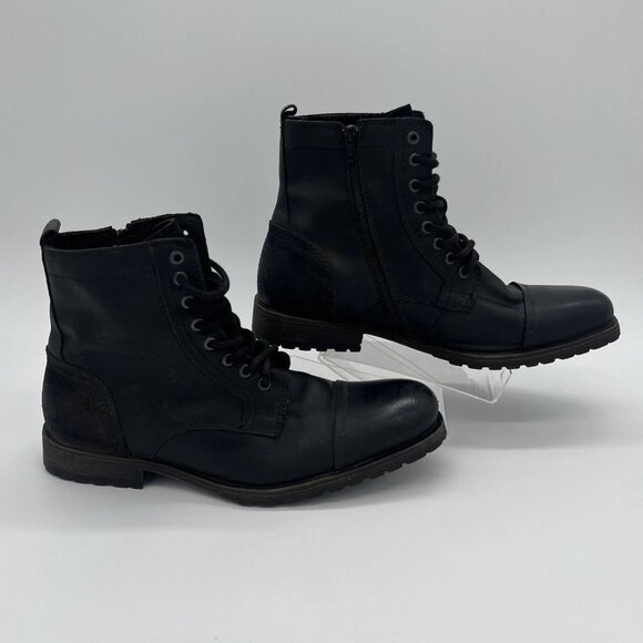 Aldo Men's Black Leather Boots Lace Up Side Zipper Cap Toe Size 12 - Picture 2 of 10